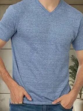 Men's Heathered Light Blue V-Neck Short Sleeve Tee